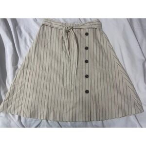 NWT Ann Taylor Pinstripe A‑Line Skirt Women's 6 Beige Button Front Belted Lined